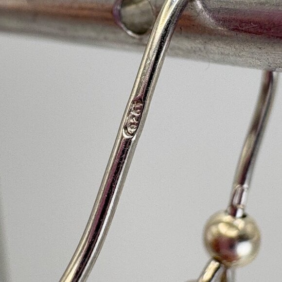 VTG Solid Sterling Silver 925 Oval Round Link Dangle Earrings 1.75" Length - Picture 8 of 11